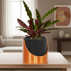 4 Inch Self Watering Planter, Large Indoor Outdoor Plant Pot with Drainage, Terracotta, Green, Beige, Modern Ribbed Design